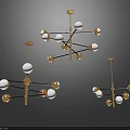 Modern Gold Metal Chandelier With Multiple Arms White Spherical Shades And Geometric Design