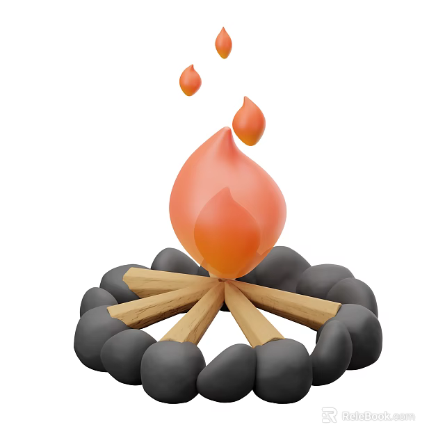 Decorative Bonfire Ornament Set With Flaming Design Wood Logs And Stones 3d model 