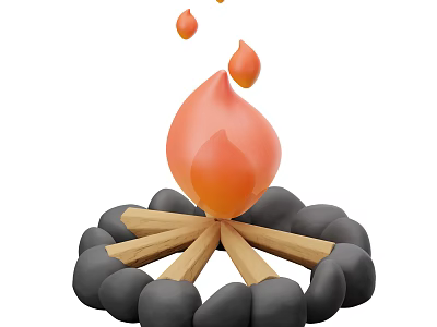 Decorative Bonfire Ornament Set With Flaming Design Wood Logs And Stones 3d model