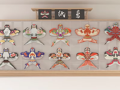 Traditional Decorative Kite Wall Hangings With Various Colorful Patterns For Home Decor 3d model