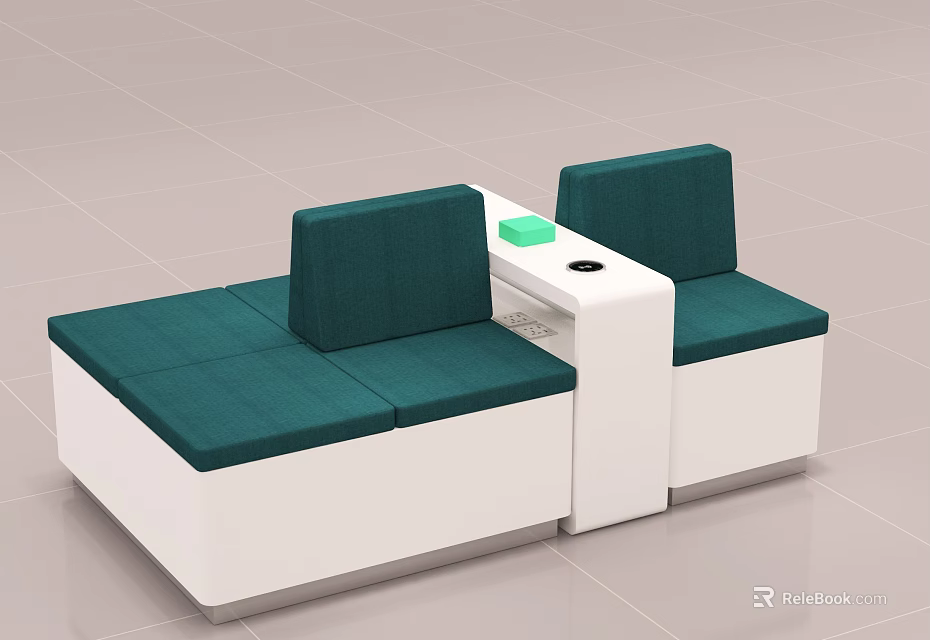 Casual Sofa Set With Green Cushions Backrests White Base And Central Small Table 3d model