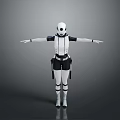 Futuristic Helmeted Robot Character With White Armor Black Accents Standing Pose And Extended Arms