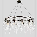 Elegant Gold Frame Chandelier With Leaf Shaped Crystal Decorations And Hanging Design