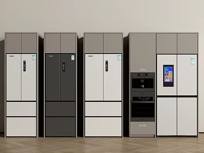 Modern Refrigerators With Digital Screen And Sleek Gray White Cabinet Design 3d model