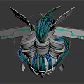 Futuristic Cybernetic Character Mask With Mechanical Blue Accents And Metallic Elements