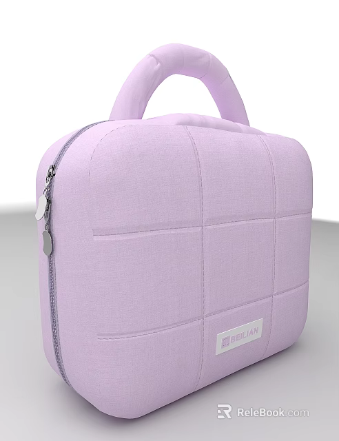 Light Purple Quilted Bag With Handle Zipper And BELLAMY Label Detail 3d model 