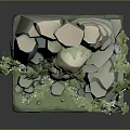 Wood And Stone Natural Decorative Scene With Trees Rocks Greenery And Small Flowers