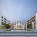 Modern School Building With Glass Facade Central Plaza And Surrounding Structures 3d model