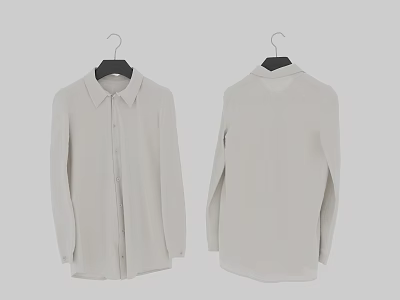 Light Colored Long Sleeve Shirt on Hanger with Front and Back View 3d model