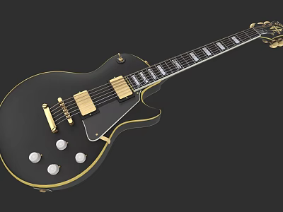 Black Electric Guitar With Gold Hardware Knobs And Strings For Musical Use 3d model