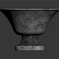 Artistic Blue And Silver Textured Bowl Shaped Sculpture With Intricate Base