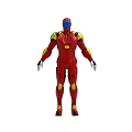 Red And Yellow Armored Mech Suit With Metallic Body And Joint Accents