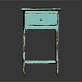 Turquoise Vintage Side Table With Single Drawer Distressed Legs And Rustic Metal Knob