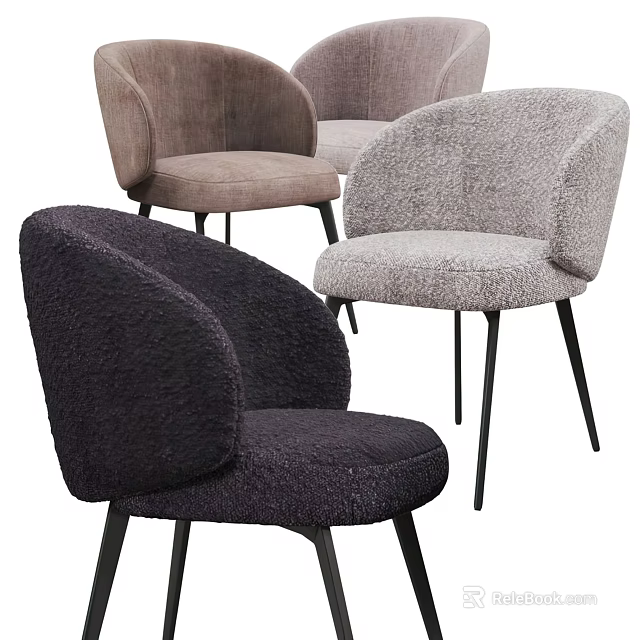 Modern Accent Chairs With Fluffy Fabric And Black Metal Legs In Multiple Colors 3d model 