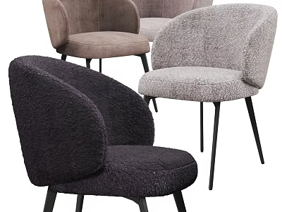 Modern Accent Chairs With Fluffy Fabric And Black Metal Legs In Multiple Colors 3d model