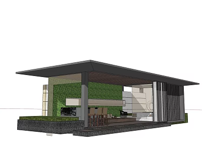 Modern Pergola Design With Flat Roof Green Wall And Outdoor Seating 3d model