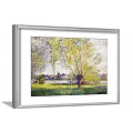 Beautiful Landscape Painting With Cliff Green Vegetation Houses Seascape Distant Boats Beach And Waves
