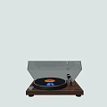Modern Entertainment Electronics Turntable with Wooden Base Transparent Cover Black Record and Orange Center