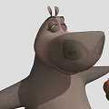 Cartoon Hippo Game Character with Closed Eyes Holding Small Brown Jar and Light Gray Texture