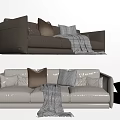 Modern Three Seater Sofa With Decorative Pillows Cozy Blanket And Side Table 3d model