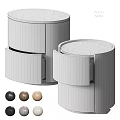 Stylish Round Nightstands in Light Wood and Gray with Drawers Layered Design and Color Options