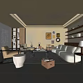 Middle Ancient Home Living Room Sofa Combination Coffee Table Leisure Sofa Decoration 3d model