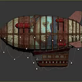 Retro Style Airship Featuring Colorful Stripes Red Parts Ropes And Intricate Bottom Design