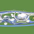 Colorful Children's Theme Park Layout With River Rainbow Bridge And Mini Train Track
