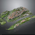 3D Village Terrain Model With Red Roof Buildings Green Vegetation And Roads