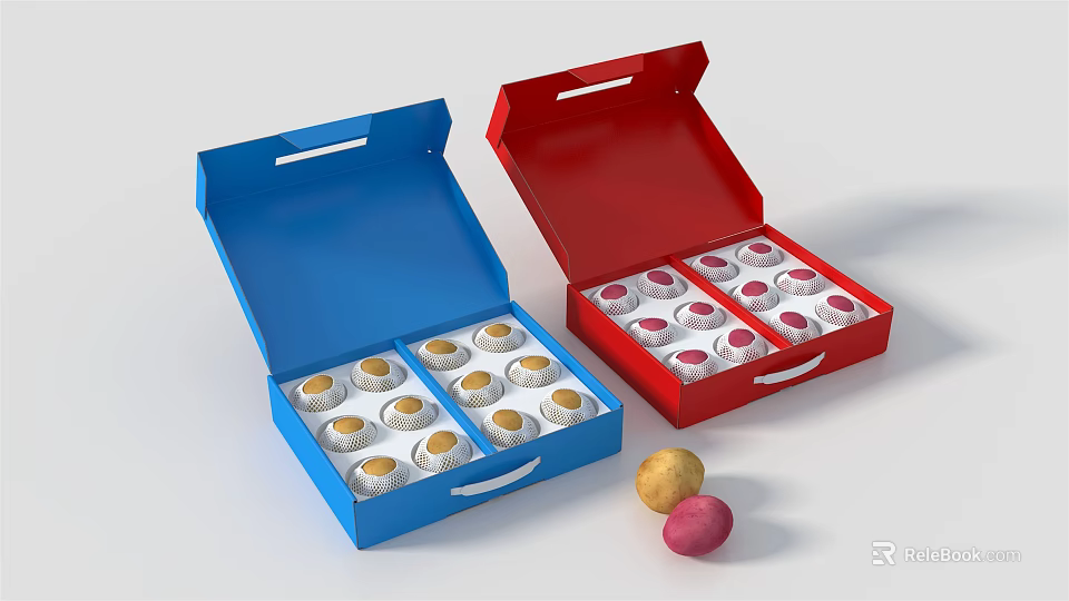 Decorative Ornament Set With Multiple Round Ornaments In Open Blue And Red Boxes 3d model