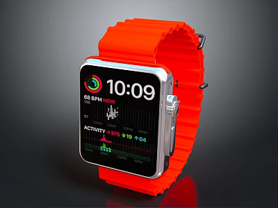 Orange Strap Smart Watch with Time Display Heart Rate Monitor and Activity Tracking 3d model