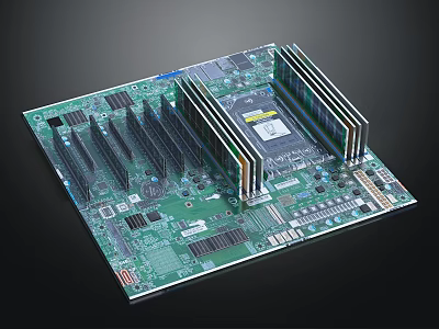 High Performance Electronic Circuit Board With Integrated Chips Expansion Slots And Circuitry 3d model