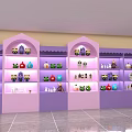 Purple and Pink Display Shelves with Arched Top and Layered Small Toys Decorations