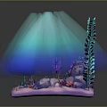 Underwater Natural Scene With Green Seagrass Rocks Colorful Corals And Small Marine Life