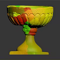 Carved Stone Pedestal Bowl With Decorative Edge And Square Base