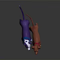3D Model Dogs Standing With Blue And Red Scarves On Dark Background