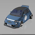 Blue Compact Car with Rear Spoiler Large Wheels White Circular Decal and Shiny Exterior Design