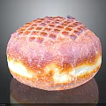 Round Bread With Grid Pattern And Pink Orange White Sugary Surface On Reflective Black Background 3d model