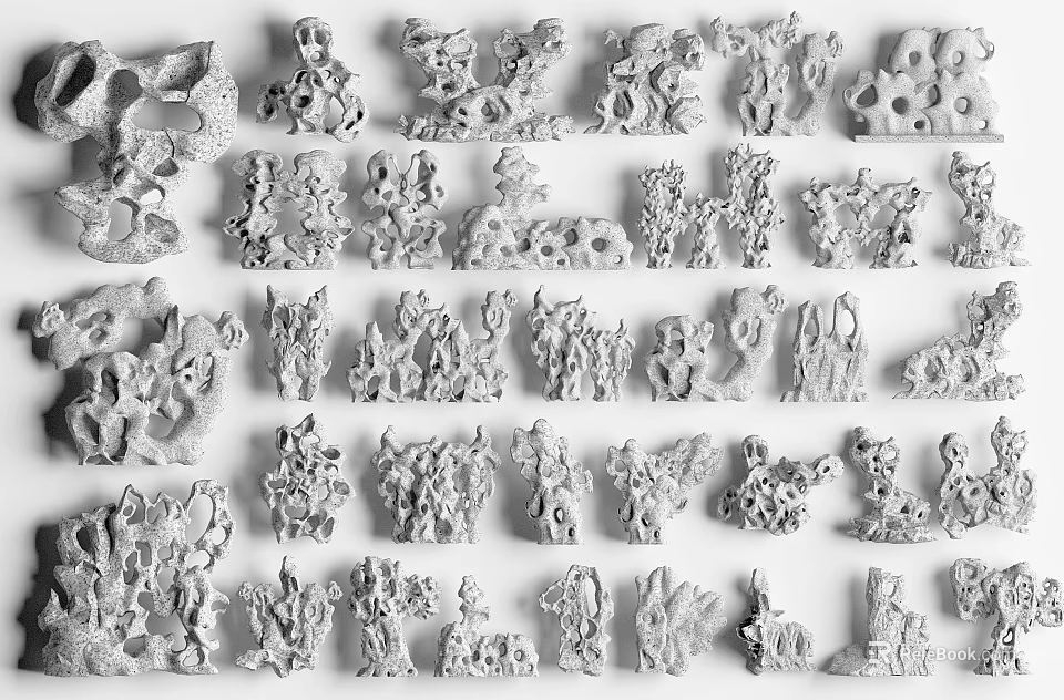 Stone Wood Decorative Carvings With Various Intricate Shapes For Home Decor 3d model 