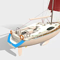 White Yacht With Blue Accents And Nautical Equipment