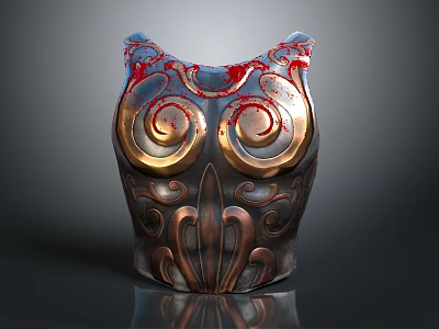 Intricate Metallic Decorative Sculpture With Golden Red Color Spiral Patterns And Symmetric Design 3d model