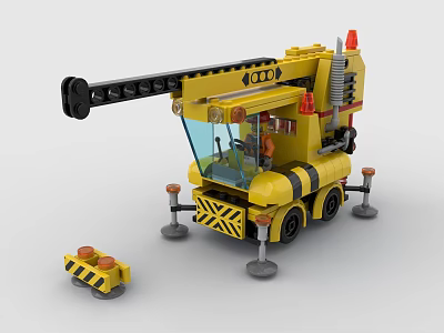 Yellow Crane Construction Model Built With Building Blocks And Counterweight 3d model