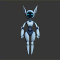 3D Model White Blue Robot Character with Pointed Ears Blue Eyes Standing Pose Design