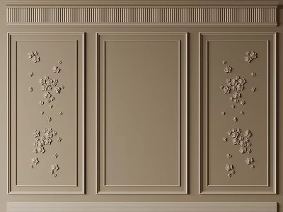 Line Decorated Beige Wall Panels Featuring Symmetrical Floral Patterns And Smooth Central Panel 3d model