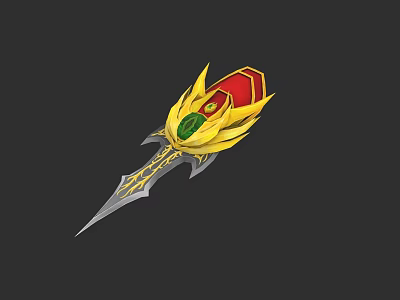 Ornate Fantasy Weapon With Golden Decoration Red Green Gems And Silver Blade 3d model