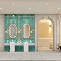 SPA Sauna Interior Design With Marble Walls Arches Bathtubs And Corridor Lighting