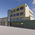 Industrial Workshop With Yellow Steel Frame Gray Walls Modern Design And Entrance