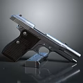 Classic Silver Pistol With Black Grip And Detachable Magazine On Reflective Surface