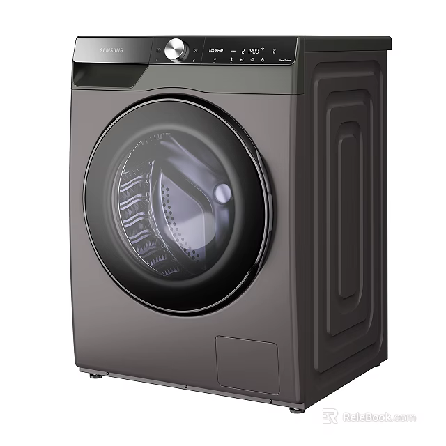 Modern Dark Gray Washing Machine With Round Door And Control Panel 3d model 