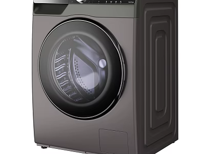 Modern Dark Gray Washing Machine With Round Door And Control Panel 3d model